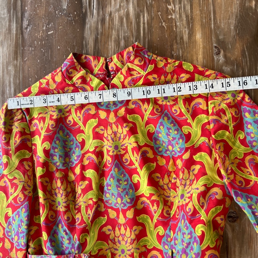 Vintage Dress 60s 70s silk Thai dress  style Japanese kimono Mini Dress Mod - Picture 14 of 16